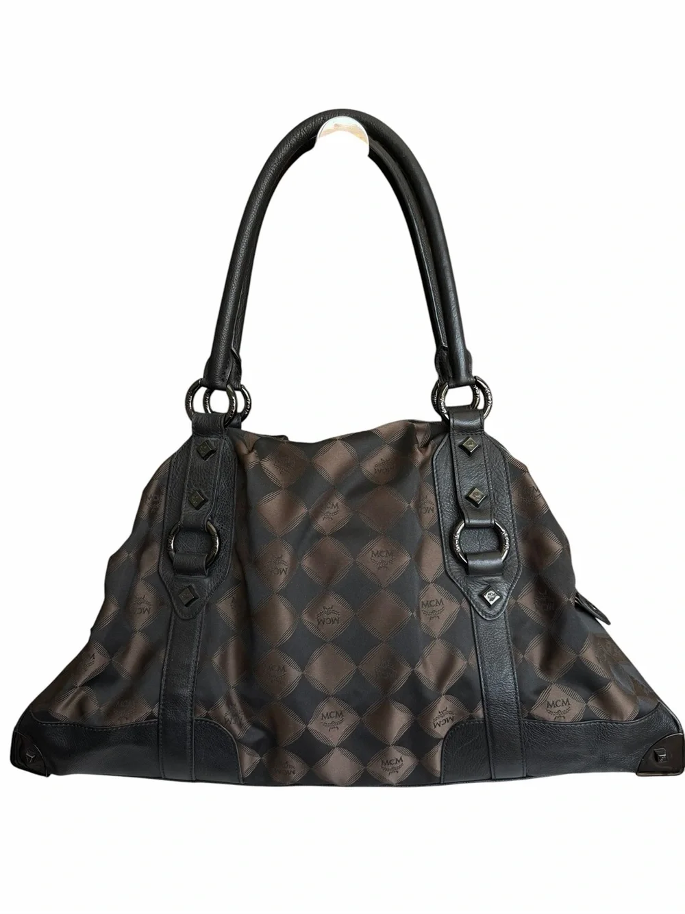 MCM XL Monogram Tote Bag Brown Black Cognac Oversized Travel Bag Luxury Designer